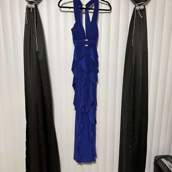 Betsy Adam Royal blue formal dress, layered ruffles going down dress, lightly pa - Picture 3 of 12